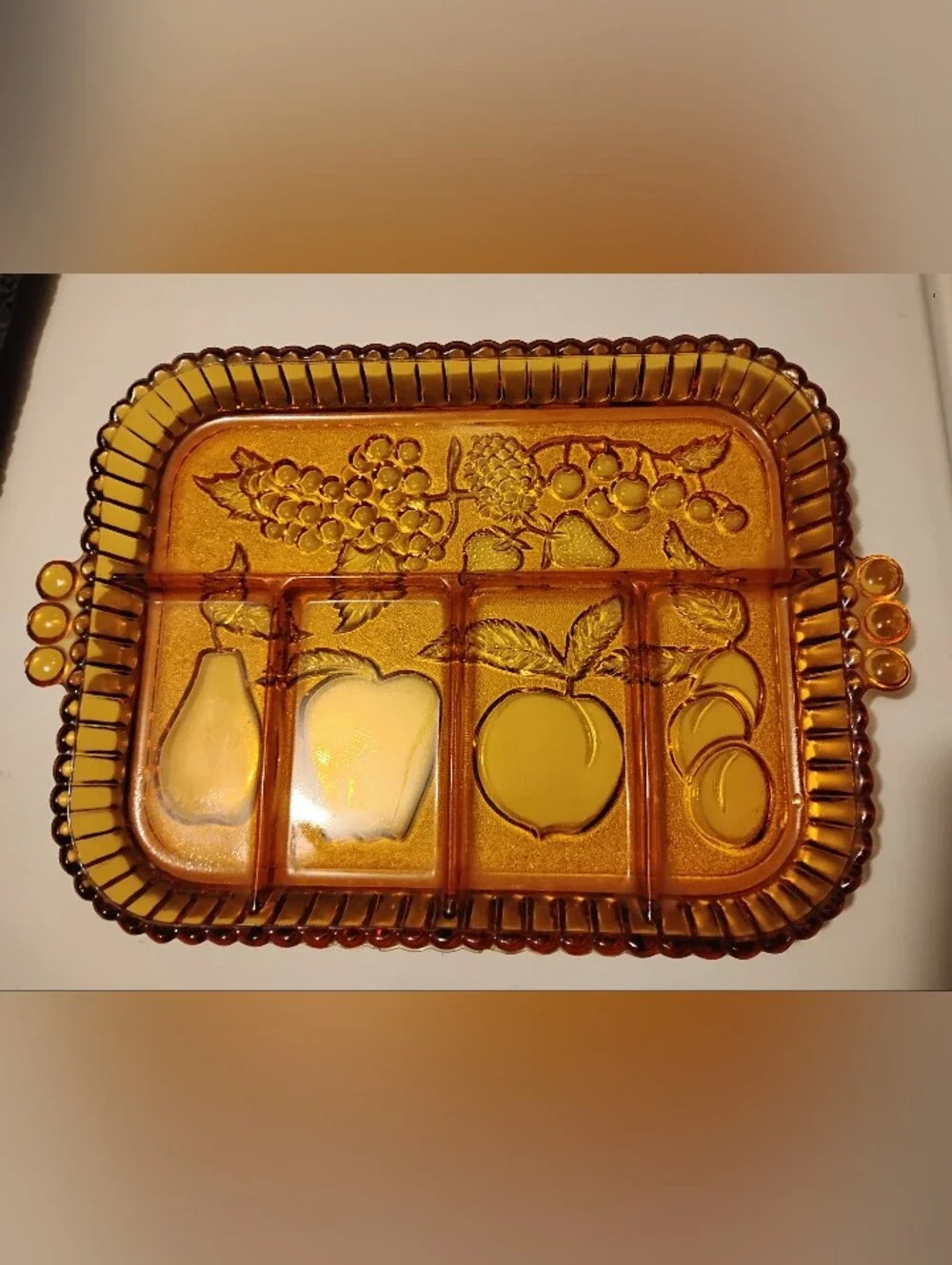 Vintage 1960s Indiana Glass Co 5 Part Dived Amber Glass Serving Tray